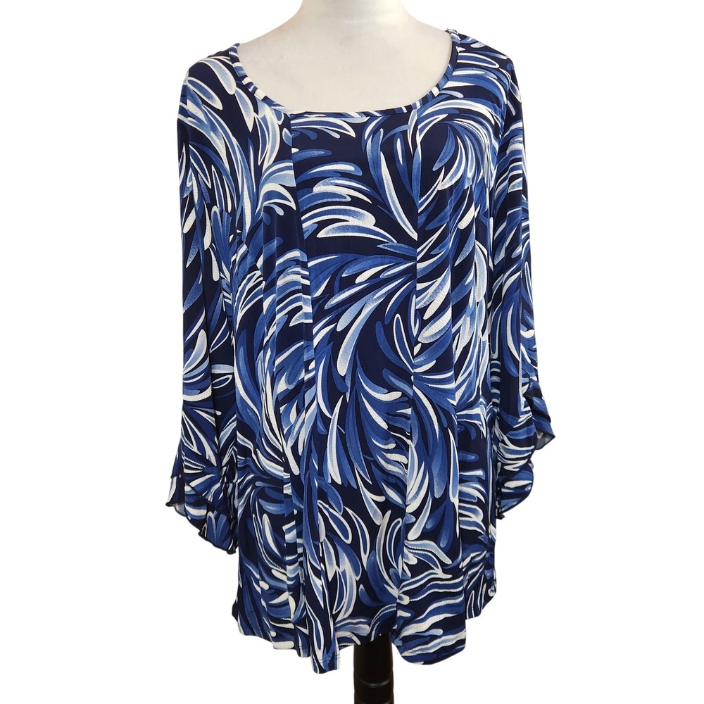 Sami‎ & Jo Navy Blue White Abstract Print Tunic Top Womens Plus Size 2X Artsy
